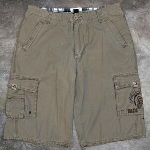 Vintage Micros Embroidered Brown Cargo Shorts Mens 33x11.5 Skater Grunge 90s Y2K